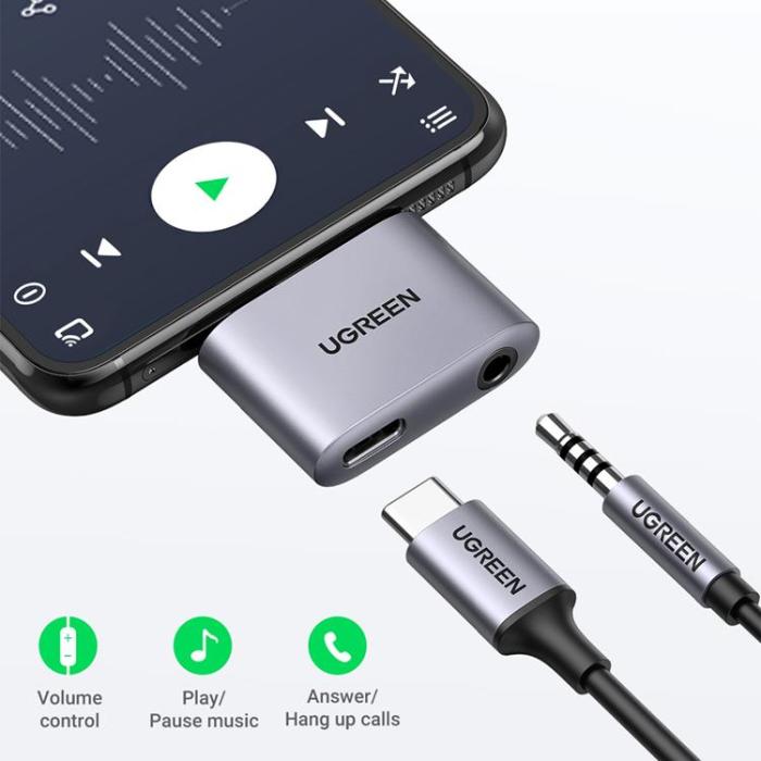 Ugreen - UGreen Adaptrar USB-C Till USB-C/Mini Jack 3.5mm - Grå