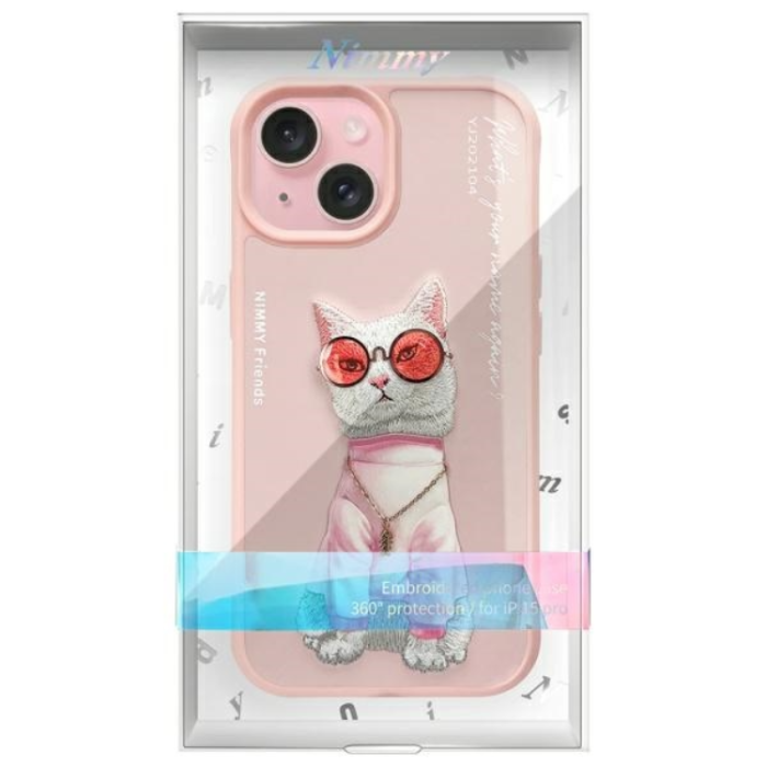 NIMMY - Nimmy iPhone 15 Mobilskal Glasses Cool Cat - Rosa