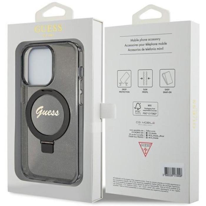 Guess - Guess iPhone 15 Pro Mobilskal Magsafe Ringställ Script Glitter