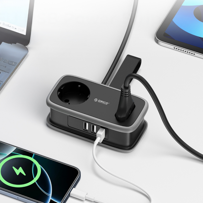 ORICO - Orico 5in1 Grenuttag 15.5W 2xUSB-A 1xUSB-C 2xAC APP - Svart
