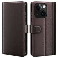 OEM - iPhone 15 Plus Plånboksfodral Äkta Läder Anti-Dust - Brun