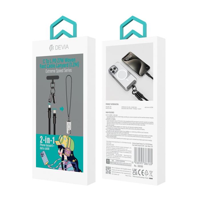 Devia - Devia 2in1 USB-C till Lightning 27W 1.2m Kabel Lanyard - Svart