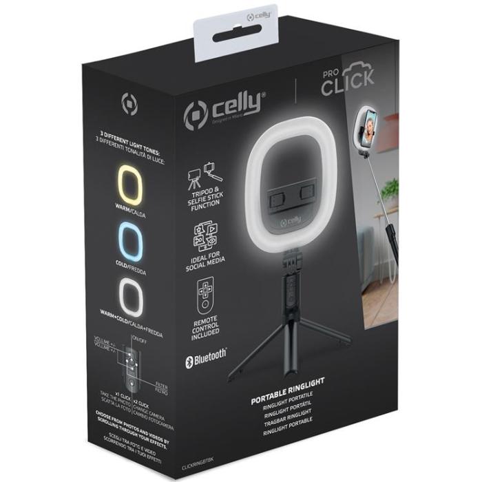 Celly - CELLY CLICKRINGBT Ringlampa med Tripod / Selfiestick