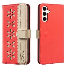 BINFEN COLOR - BINFEN Samsung Galaxy A35 5G Fodral &Auml;kta L&auml;der RFID Skydd - R&ouml;d
