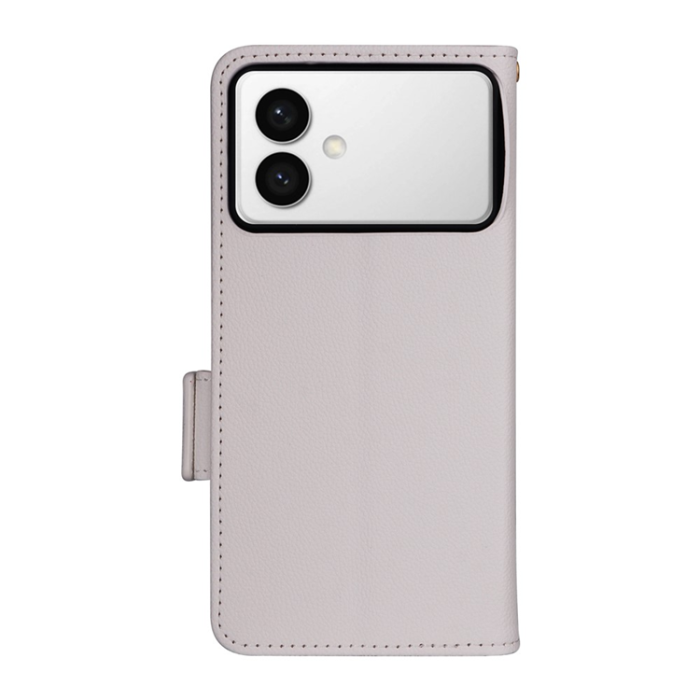 A-One Brand - Galaxy S26 Edge Plånboksfodral Litchi Läder med Rem - Vit