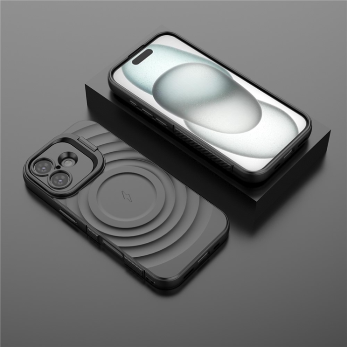 A-One Brand - iPhone 17 Mobilskal MagSafe Ripple Texture Kickstand - Svart
