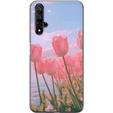 iSecrets - Genomskinligt Skal kompatibel med Huawei nova 5T med Rosa Tulpaner