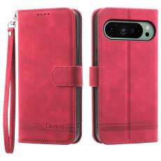 DIERFENG - DIERFENG DF-03 Pl&aring;nboksfodral f&ouml;r Google Pixel 9 - Imiterat Konstl&auml;der - R&ouml;d