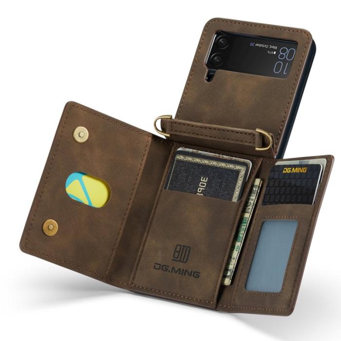DG.MING - DG.MING Samsung Galaxy Z Flip4 Konstläder Plånboksfodral - Brun