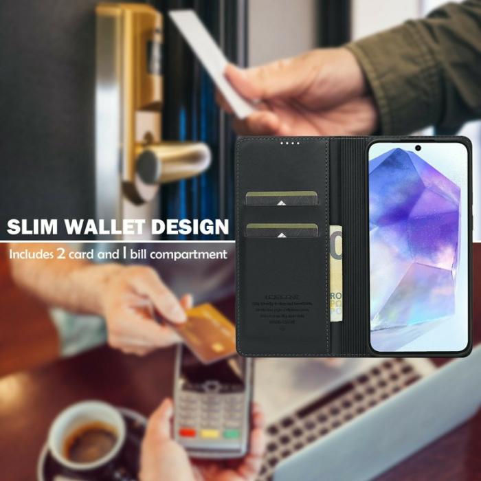 LC.imeeke - LC.IMEEKE L1 Series Samsung Galaxy A56 5G Plånboksfodral Konstläder - Svart
