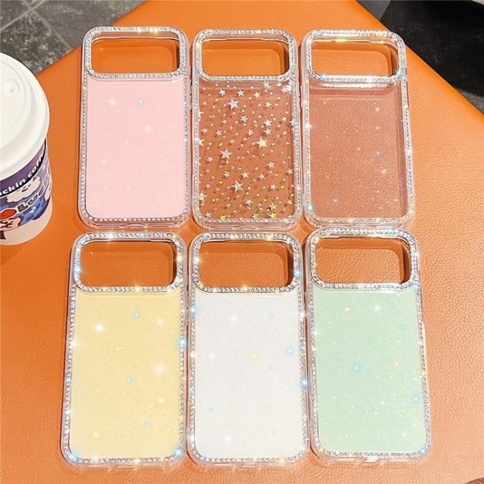 A-One Brand - iPhone 17 Pro Max Mobilskal Rhinestone Edge - Glitter Ljusgul