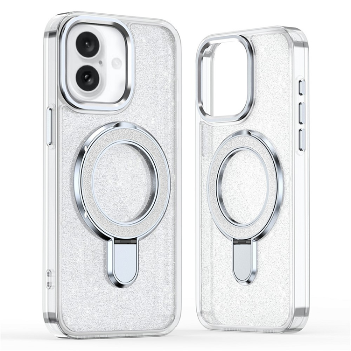 A-One Brand - iPhone 17 Mobilskal Glitter Design TPU + PC Kickstand - Transparent