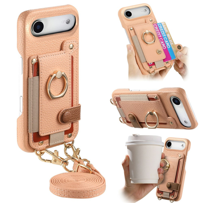 A-One Brand - iPhone Air Mobilskal med Korthållare Ring Kickstand - Rosa