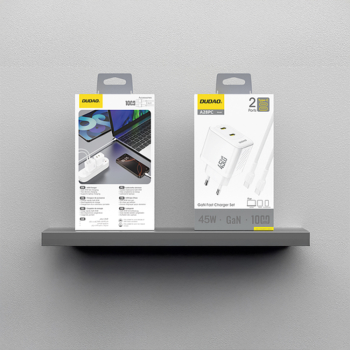 Dudao - Dudao Väggladdare A28PCEU PD 45W GaN 2xUSB-C med USB-C Kabel 1m - Vit