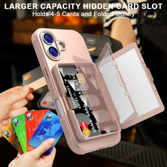 A-One Brand - iPhone 17 Mobilskal Korthållare Mirror Kickstand - Roséguld