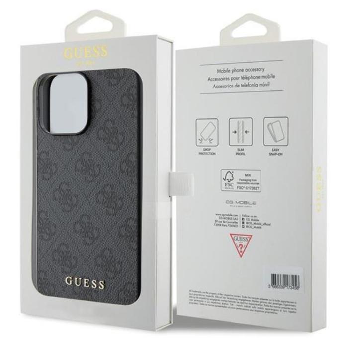 Guess - Guess iPhone 15 Pro Max Mobilskal Metall Gold Logo - Grå