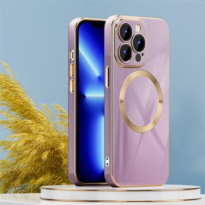 A-One Brand - iPhone 14 Pro Max Magsafe Skal Gold Edge - Lila