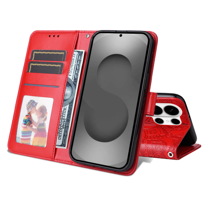 A-One Brand - Galaxy S26 Ultra Plånboksfodral Sunflower Imprint Läder - Röd