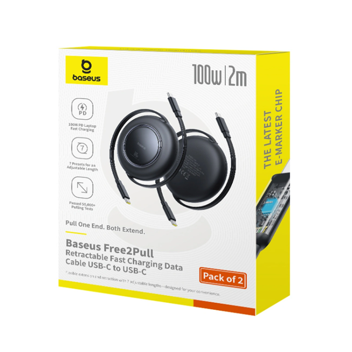 BASEUS - Baseus USB-C Till USB-C 100W 2m Kabel Free2Pull - Svart