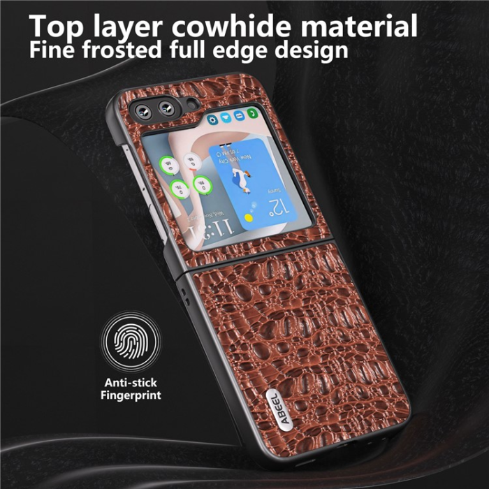 ABEEL - ABEEL Galaxy Z Flip 5 Mobilskal Äkta Läder Cowhide - Brun