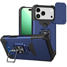 A-One Brand - iPhone 17 Pro Max Mobilskal Slide Lens Lid med Kortfack - Marinblå