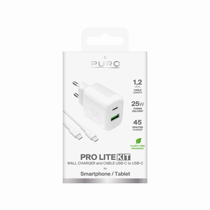 Puro - Puro Snabbladdare 25W + USB-C - USB-C Kabel 1.2m