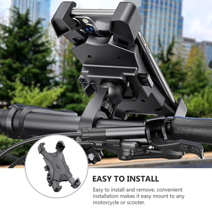 A-One Brand - Mobilhållare Styrfäste Klämma Fäste För Motorcykel - Svart