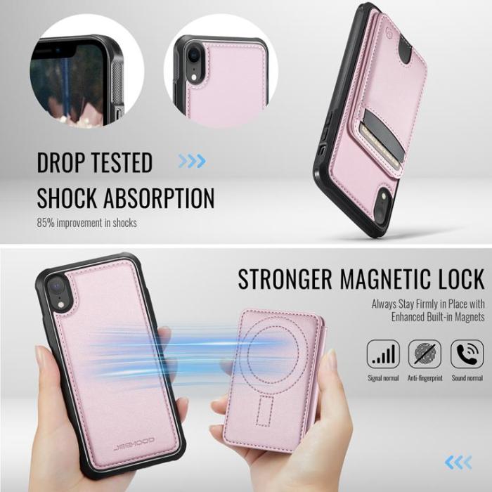 OEM - JEEHOOD Mobilskal till iPhone XR Konstläder MagSafe Med Kortfack - Rosa