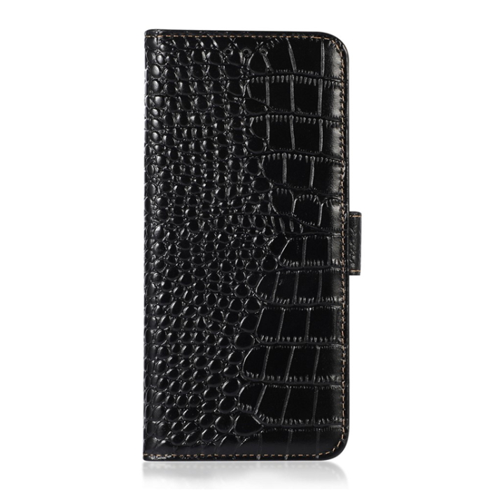 A-One Brand - iPhone 17 Pro Plånboksfodral Äkta Läder Crocodile - Svart