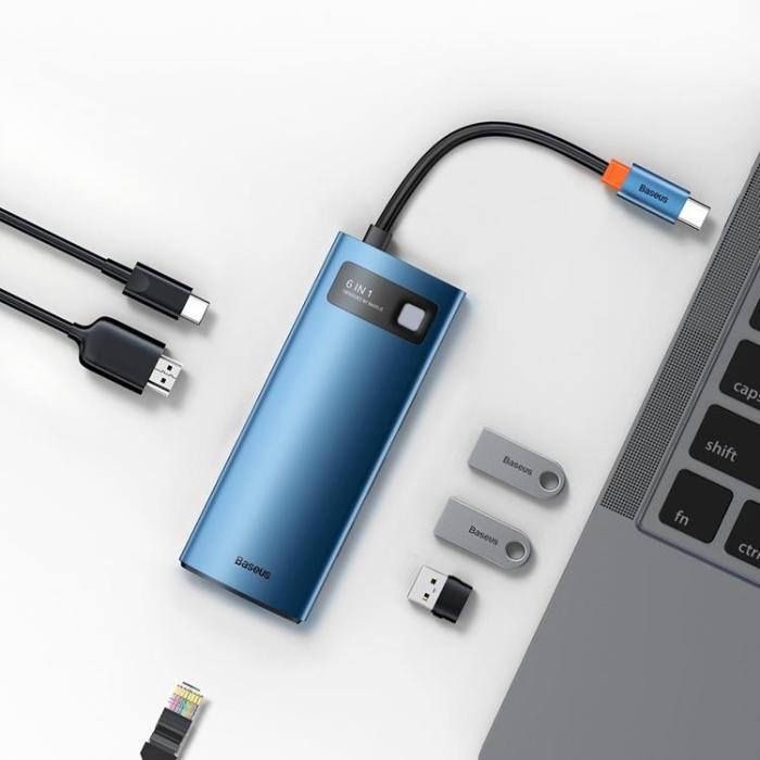 BASEUS - Baseus Metal Gleam 6in1 Multifunktionell USB-C HUB - Blå