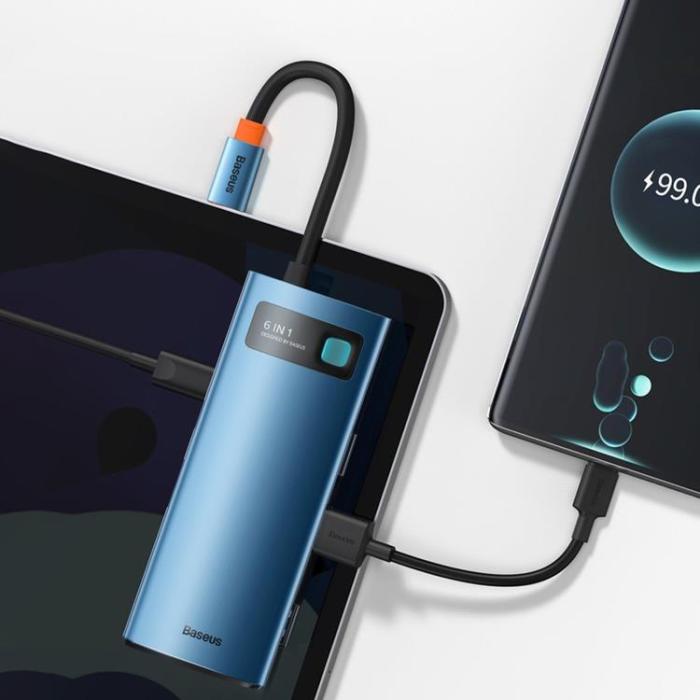 BASEUS - Baseus Metal Gleam 6in1 Multifunktionell USB-C HUB - Blå