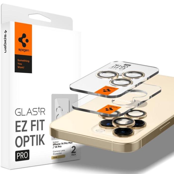 UTGATT - [2-Pack] Spigen iPhone 14 Pro/14 Pro Max Kameralinsskydd i Härdat Glas - Guld