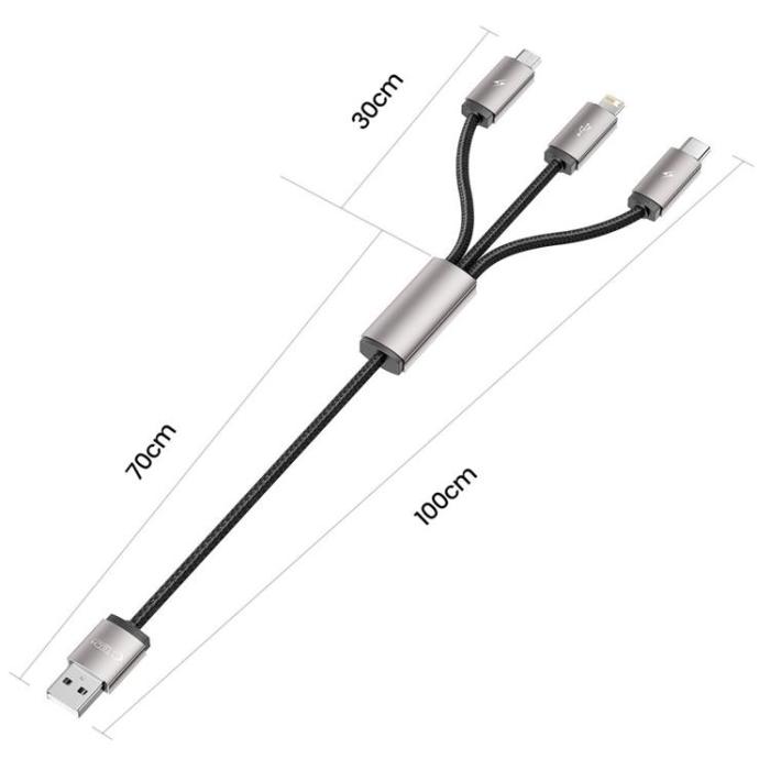 Tech-Protect - Tech-Protect 3in1 USB-A Till Lightning/Type-C/Micro-USB Kabel 1m - Grå