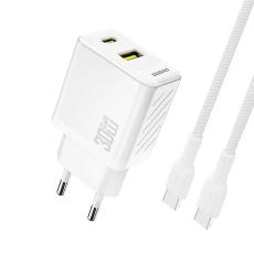 Dudao - Dudao Snabbladdare USB-C USB-A PD 30W GaN med USB-C Kabel A27TCEU - Vit