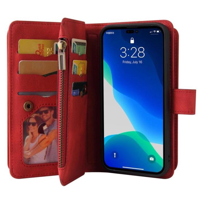 OEM - iPhone 14 Pro Max Plånboksfodral KT Zipper - Röd