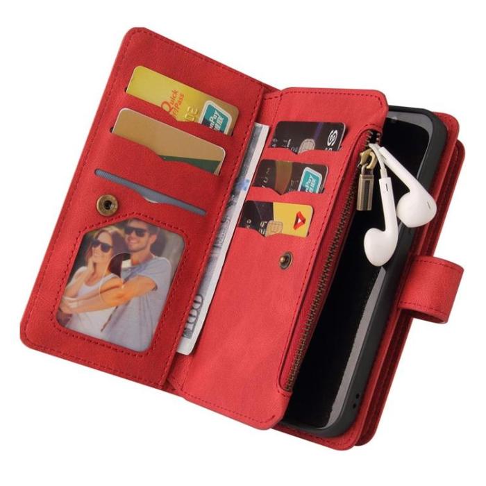 OEM - iPhone 14 Pro Max Plånboksfodral KT Zipper - Röd
