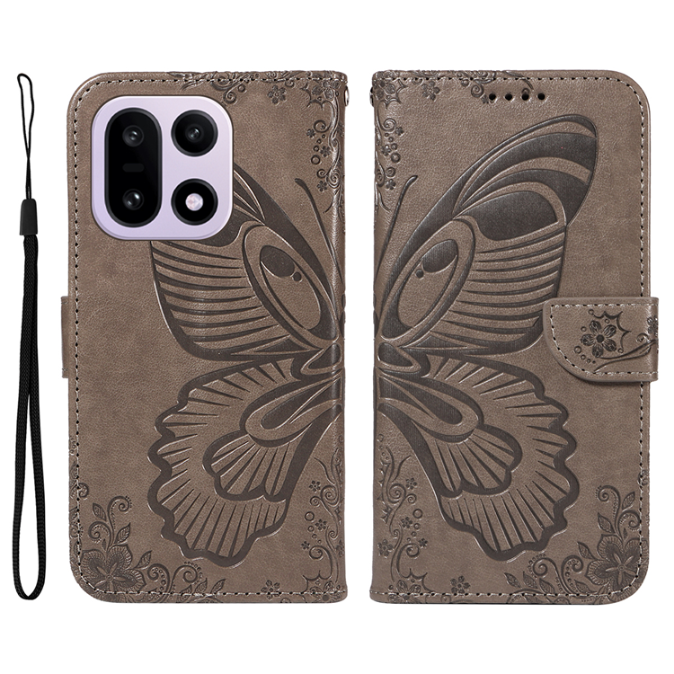 OnePlus 15 Plånboksfodral Butterfly Pattern Konstläder (Grå) | 2353 | AlltMobil