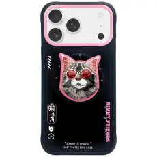 NIMMY - Nimmy iPhone 17 Pro Max Mobilskal MagSafe Glasses Cool Cat - Svart/Rosa