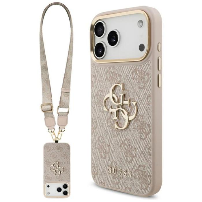 Guess - Guess iPhone 17 Pro Max Mobilskal 4G Big Classic Logo Big Strap Metal - Rosa
