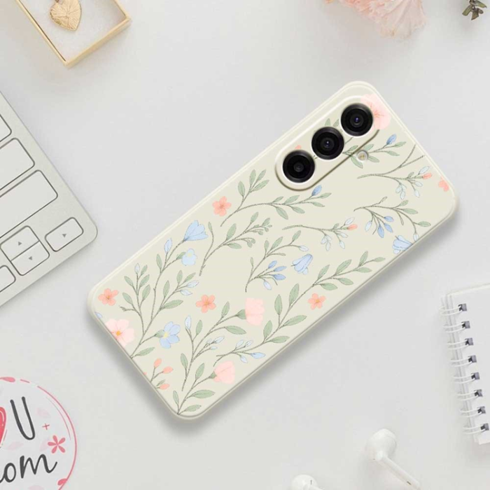 A-One Brand - Galaxy A17 Mobilskal Pink Blue Flowers Straight Edge - Svart