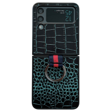 A-One Brand - Galaxy Z Flip 4 Mobilskal Äkta Läder Fingerringhållare - Grön