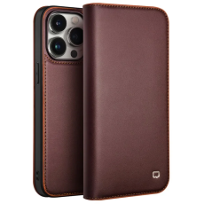 QIALINO - Qialino iPhone 15 Pro Plånboksfodral Äkta läder - Brun