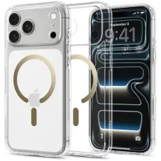 Spigen - Spigen Mobilskal F&ouml;r iPhone 18 Pro/17 Pro Magsafe Ultra Hybrid - Clear/Guld