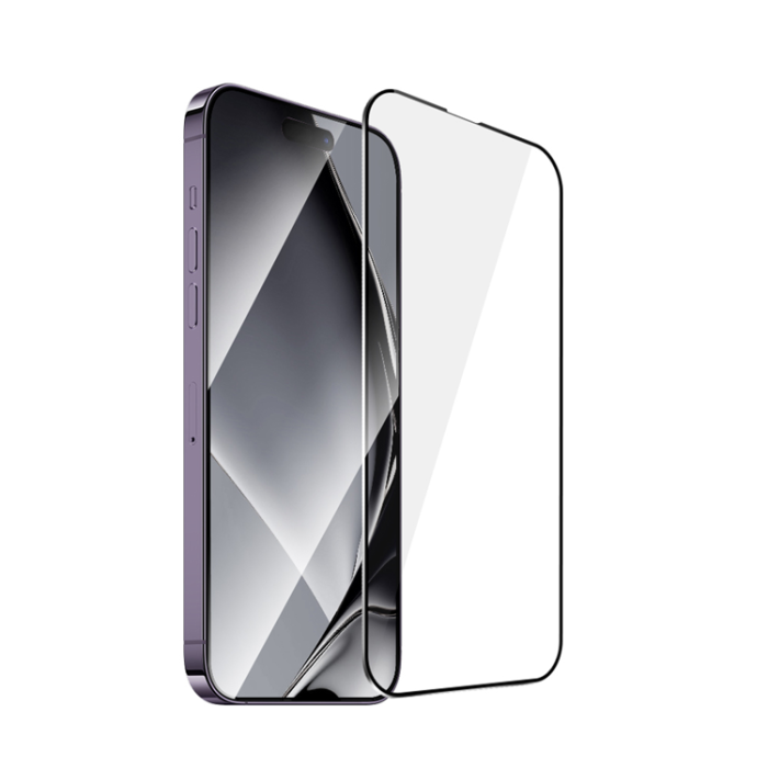 OEM - iPhone 14 Pro Max Härdat Glas Skärmskydd Metall Ram - Svart