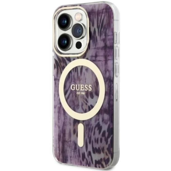 Guess - Guess iPhone 14 Pro Mobilskal MagSafe Leopard - Rosa