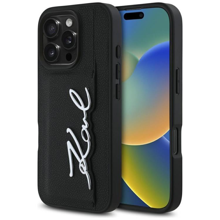 Karl Lagerfeld iPhone 16 Pro Max Mobilskal Korthållare Metal Signature - Svart | 2353 | AlltMobil