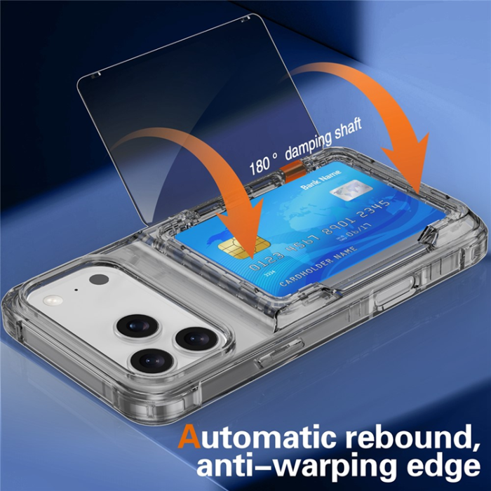A-One Brand - iPhone 17 Pro Max Mobilskal Korthållare Kickstand - Transparent Svart