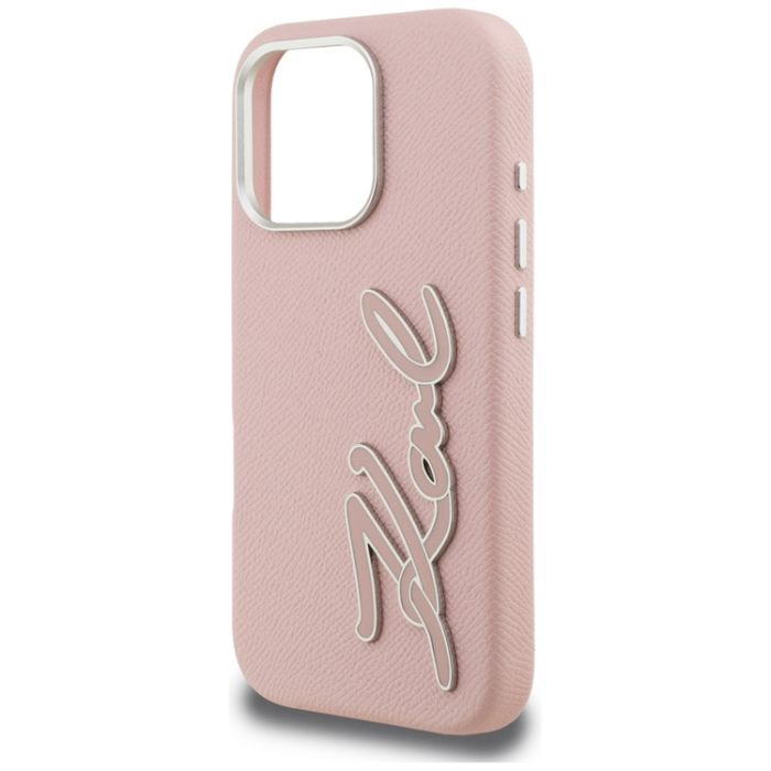 KARL LAGERFELD - Karl Lagerfeld Mobilskal För iPhone 16 Pro FW Grained Signature Logo - Rosa