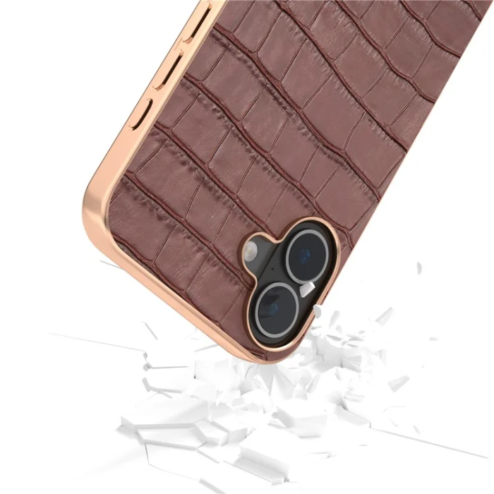 ABEEL - ABEEL iPhone 16 Plus Mobilskal Äkta läder Crocodile - Brun