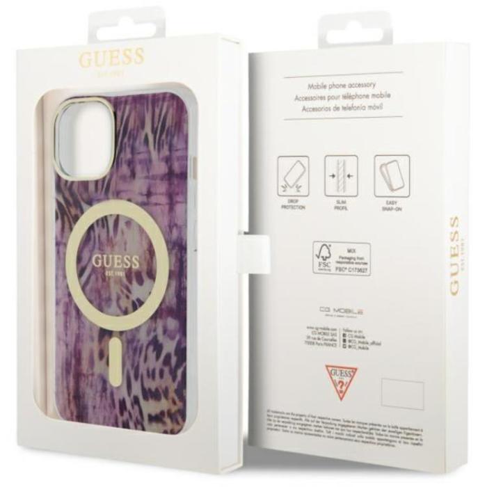 Guess - Guess iPhone 14 Mobilskal MagSafe Leopard - Rosa